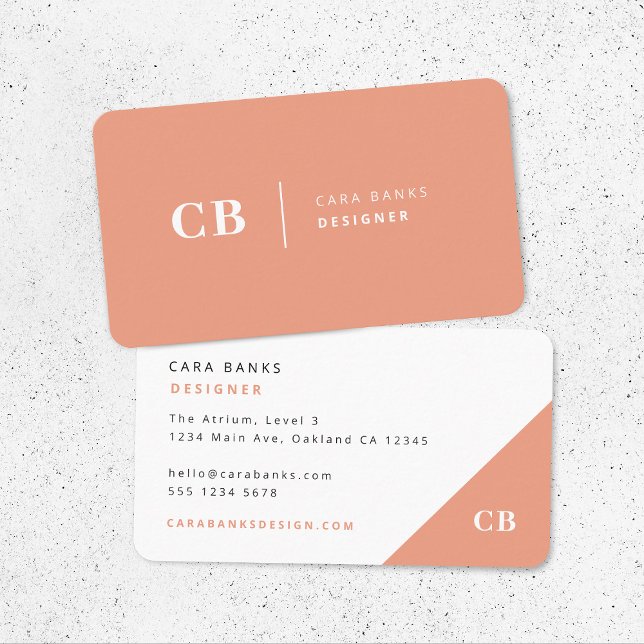 Tarjeta De Visita Coral Peach Peach Pink Monograma Elegante Moderno (Subido por el creador)