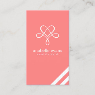 Tarjeta De Visita Coral Pink Moderno Heart and Swirls