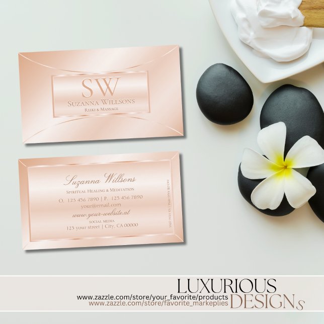 Tarjeta De Visita Coral Rosa Pastel con Monograma Elegante y Moderno (Subido por el creador)