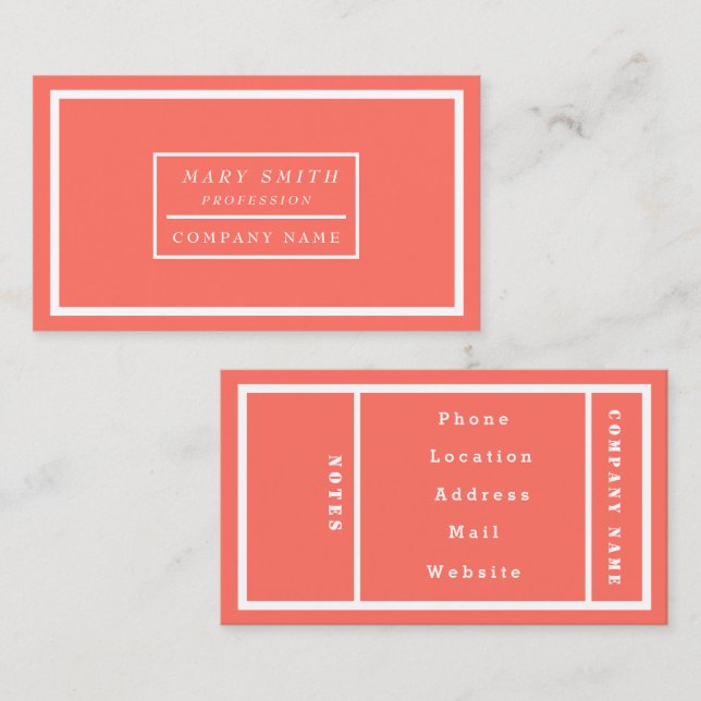 Tarjeta De Visita Coral vivo simple y moderno (Anverso / Reverso)