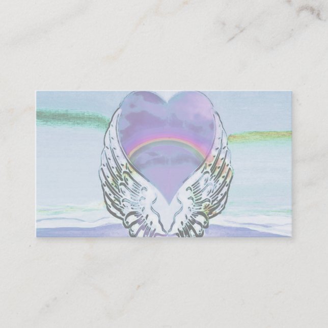 Tarjeta De Visita Corazón, alas del ángel y océano (Anverso)