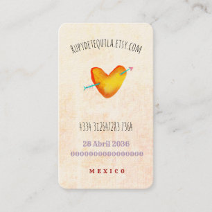 Tarjeta De Visita Corazón amarillo y lunares azules artesanal México