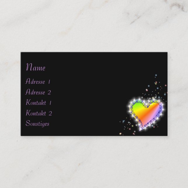 Tarjeta De Visita Corazón arcoiris con estrellas (Anverso)