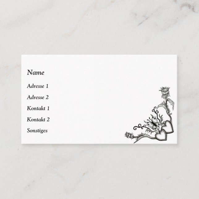 Tarjeta De Visita Corazón con flor y mariposa (Anverso)