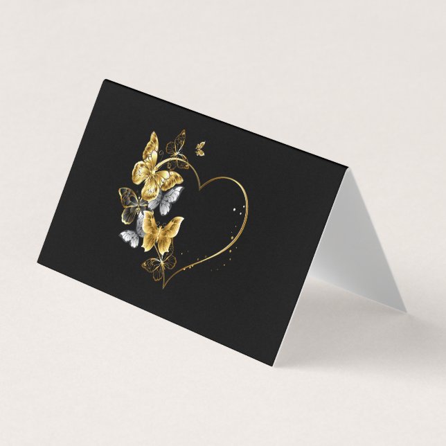 Tarjeta De Visita Corazón con mariposas doradas (Anverso)