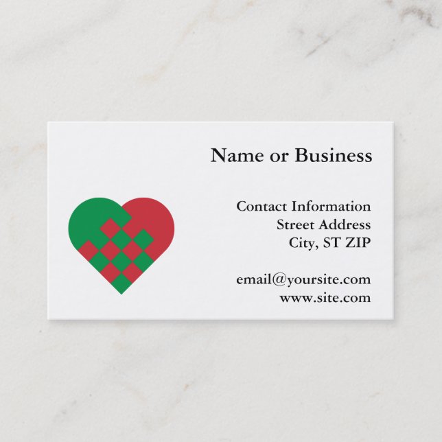 Tarjeta De Visita Corazón danés rojo y verde (Anverso)