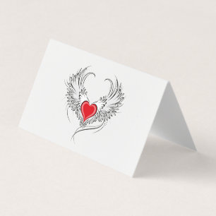 Tarjeta De Visita Corazón de Ángel Rojo con alas