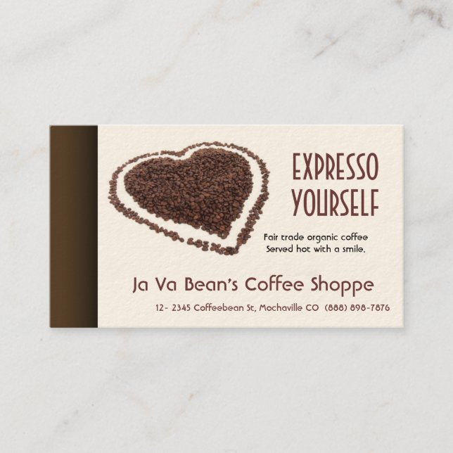 Tarjeta De Visita Corazón de Coffeebeans de la cafetería (Anverso)