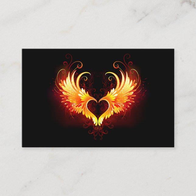 Tarjeta De Visita Corazón de Fuego Ángel con Alas (Anverso)