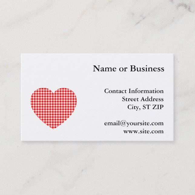 Tarjeta De Visita Corazón de Gingham Rojo (Anverso)