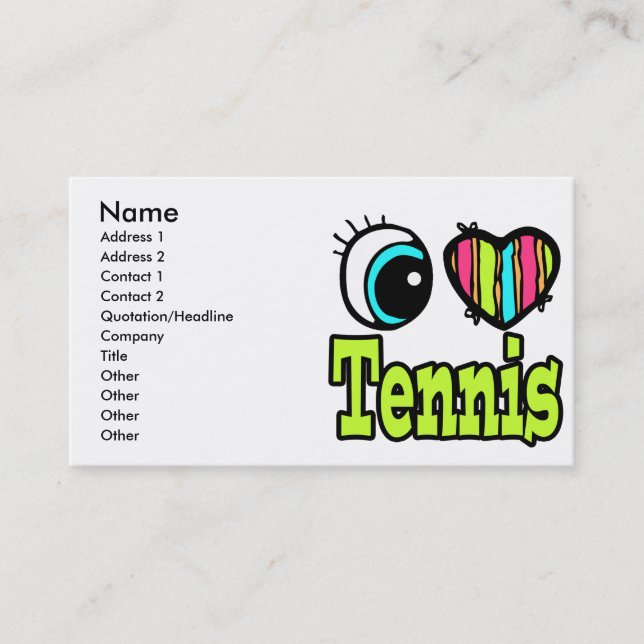 Tarjeta De Visita Corazón de ojos brillante me encanta el tenis (Anverso)