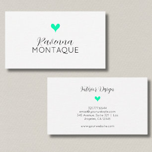 Tarjeta De Visita Corazón decorativo verde espuma de mar con nombre 