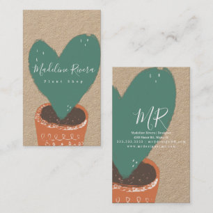 Tarjeta De Visita Corazón Dibujado a Mano Cactus Tienda de Plantas B