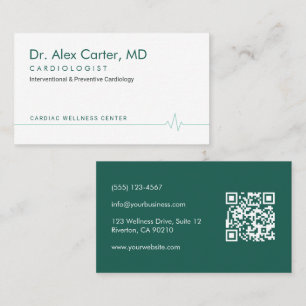 Tarjeta De Visita Corazón latido verde bosque EKG cardiólogo