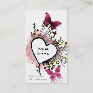 Tarjeta De Visita Corazón, mariposas y flores