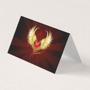 Tarjeta De Visita Corazón Rojo con Alas Doradas
