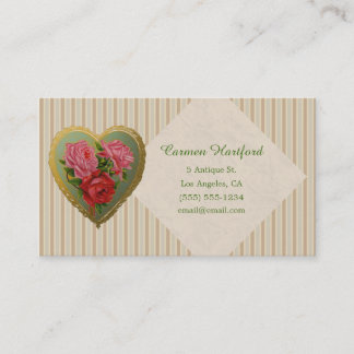 Tarjeta De Visita Corazón Rosa victoriano y línea a rayas