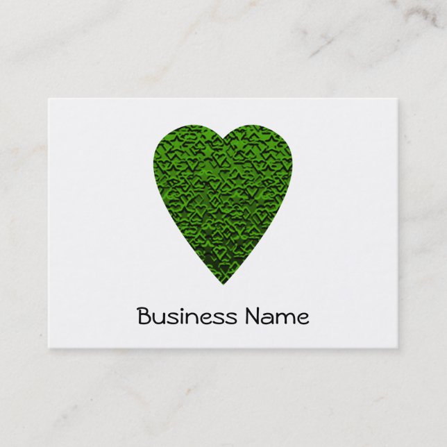 Tarjeta De Visita Corazón verde. Diseño modelado del corazón (Anverso)