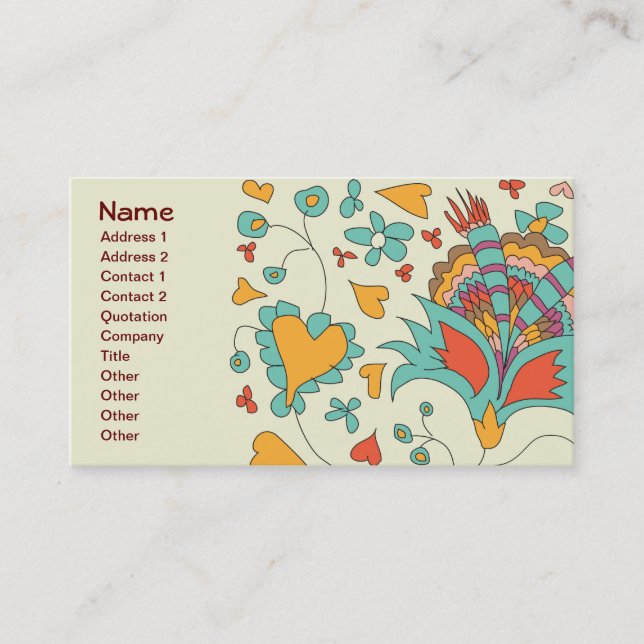 Tarjeta De Visita Corazones Cute Girly Retro Flores Florales (Anverso)