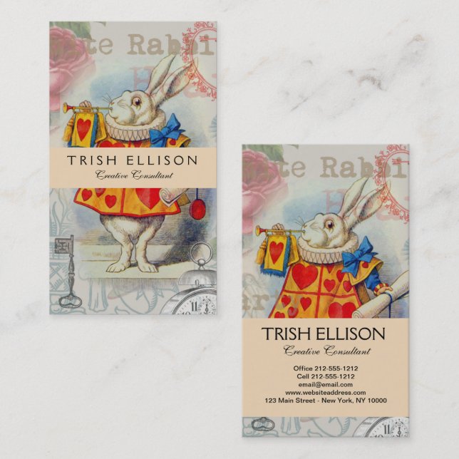 Tarjeta De Visita Corazones de conejo blanco Alice Classic (Anverso / Reverso)