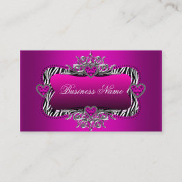 Tarjeta De Visita Corazones de diamante de cebra rosa caliente elega