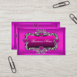 Tarjeta De Visita Corazones de diamantes plateados de cebra rosada d