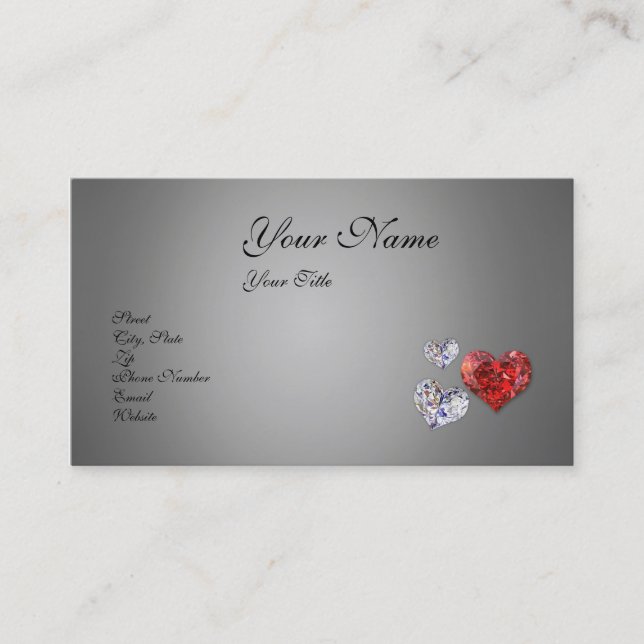 Tarjeta De Visita Corazones elegantes preciosos del diamante (Anverso)