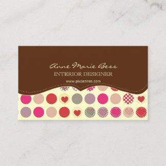 Tarjeta De Visita Corazones+Puntos de polka chocolate