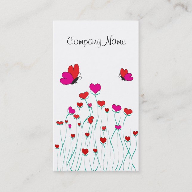 Tarjeta De Visita Corazones y mariposas Valentine Love (Anverso)