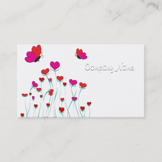 Tarjeta De Visita Corazones y mariposas Valentine Love (Anverso)