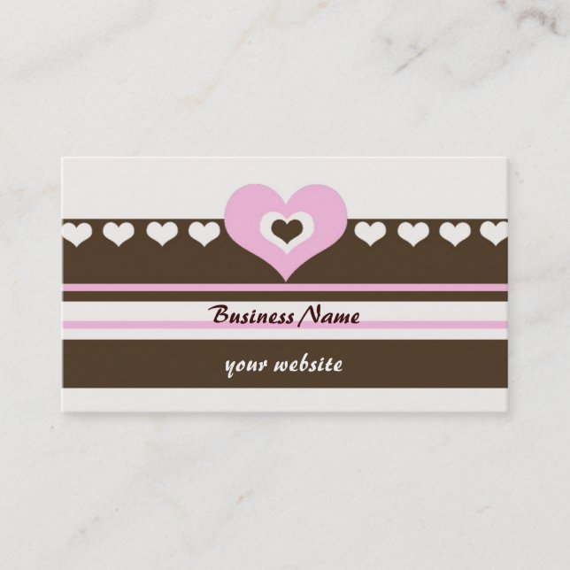 Tarjeta De Visita Corazones y rayas marrones y rosados (Anverso)