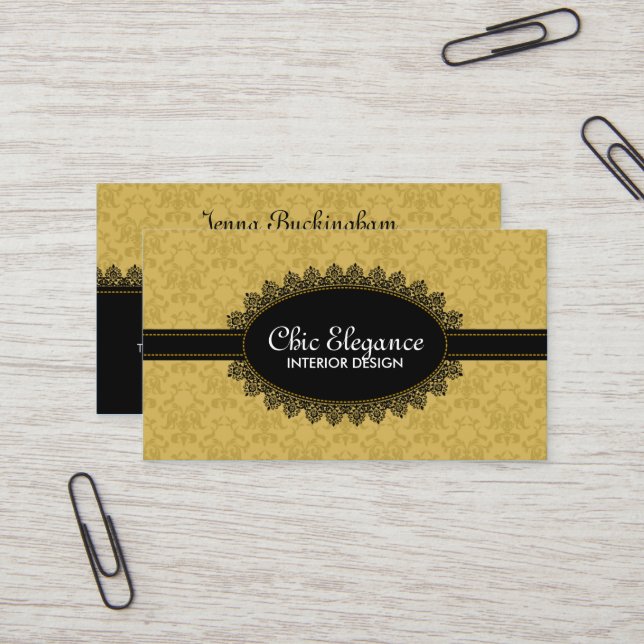 Tarjeta De Visita Cordón negro elegante y Barroco (Anverso/Reverso In Situ)