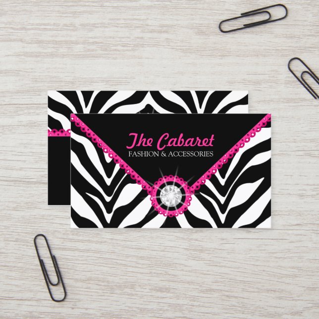 Tarjeta De Visita Cordón y diamante rosados del estampado de zebra (Anverso/Reverso In Situ)