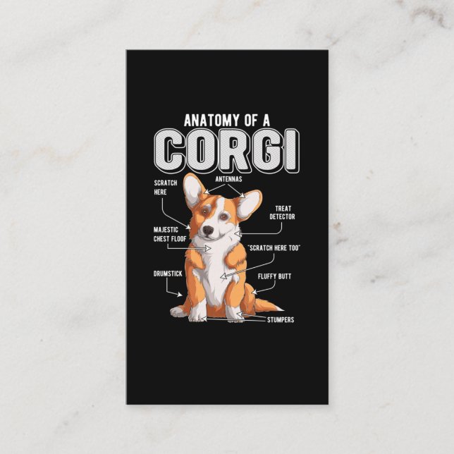 Tarjeta De Visita Corgi Anatomy Funny Dog (Anverso)