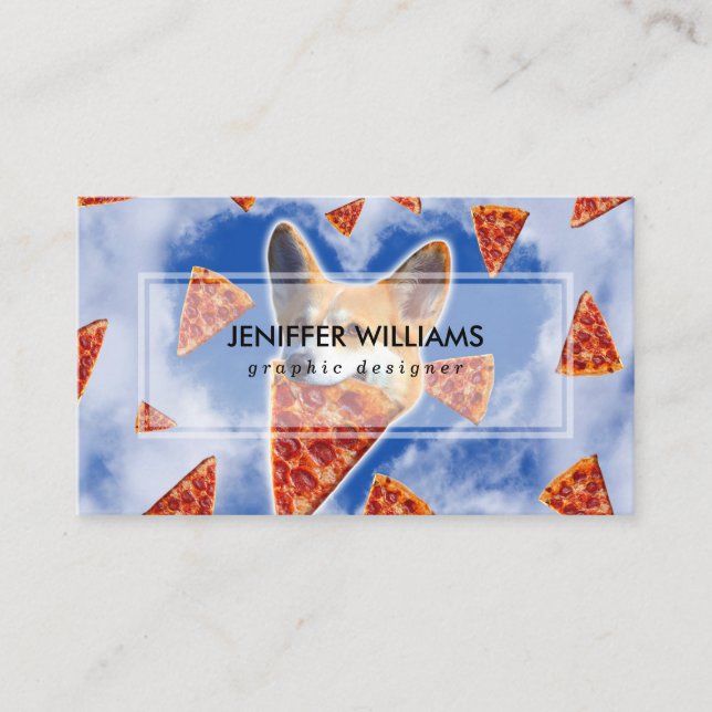 Tarjeta De Visita Corgi Dog Eating Pizza (Anverso)