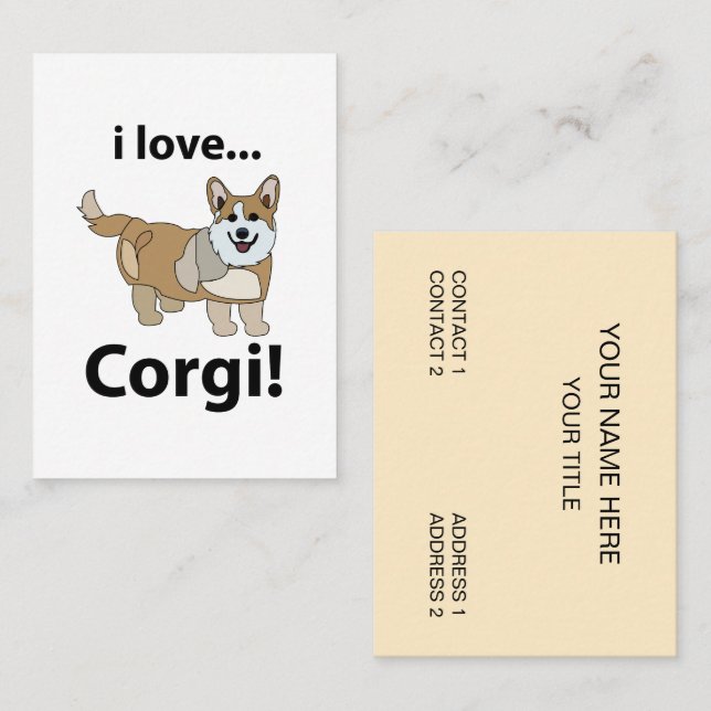 Tarjeta De Visita Corgi I Love Corgi (Anverso / Reverso)