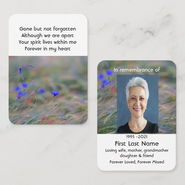 Tarjeta De Visita Cornflower Wildflowers Memorial Pocket Keepsake (Anverso / Reverso)