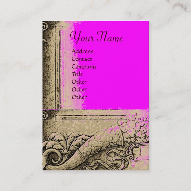 Tarjeta De Visita CORNUCOPIA MONOGRAM, gris brillante, negro, rosa,  (Anverso)