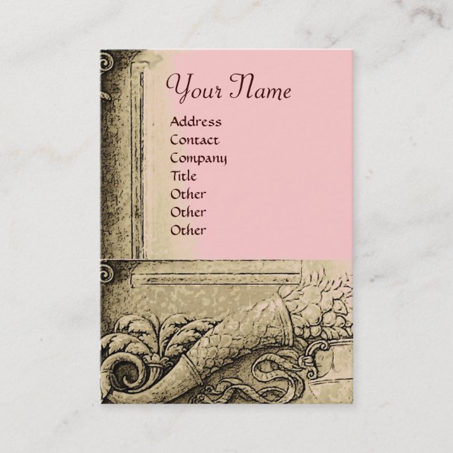 Tarjeta De Visita CORNUCOPIA MONOGRAM, negro brillante, gris, rosa (Anverso)