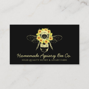 Tarjeta De Visita Corona de girasol negro abeja apicultor apicultora