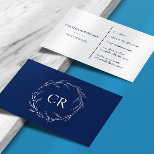 Tarjeta De Visita Corona de olivo monograma azul profundo elegante m