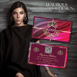 Tarjeta De Visita Corona de oro rosa real de Borgoña con logotipo QR