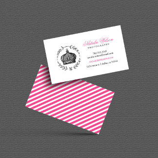 Tarjeta De Visita Corona elegante negra y rosa