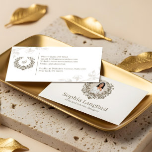 Tarjeta De Visita Corona floral elegante lujo sofisticado foto