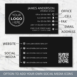 Tarjeta De Visita Corporate Logo Fax QR Code Professional Black