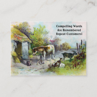 Tarjeta De Visita Corral rústico con el caballo y las cabras
