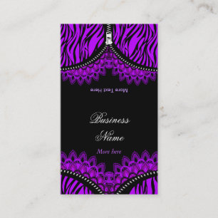 Tarjeta De Visita Corsé Negro con Estampado de Cebra Morado Doblado