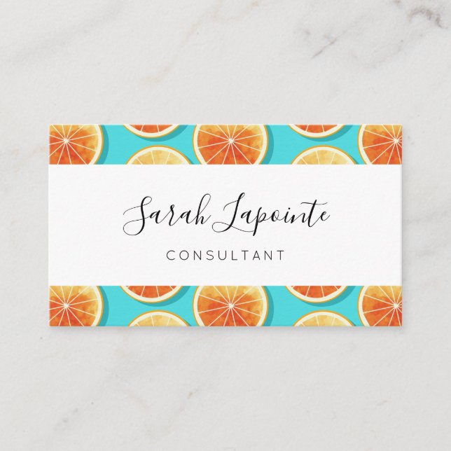 Tarjeta De Visita Cortes de naranja en azul (Anverso)