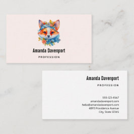 Tarjeta De Visita Corto Naranja Fox con corona floral