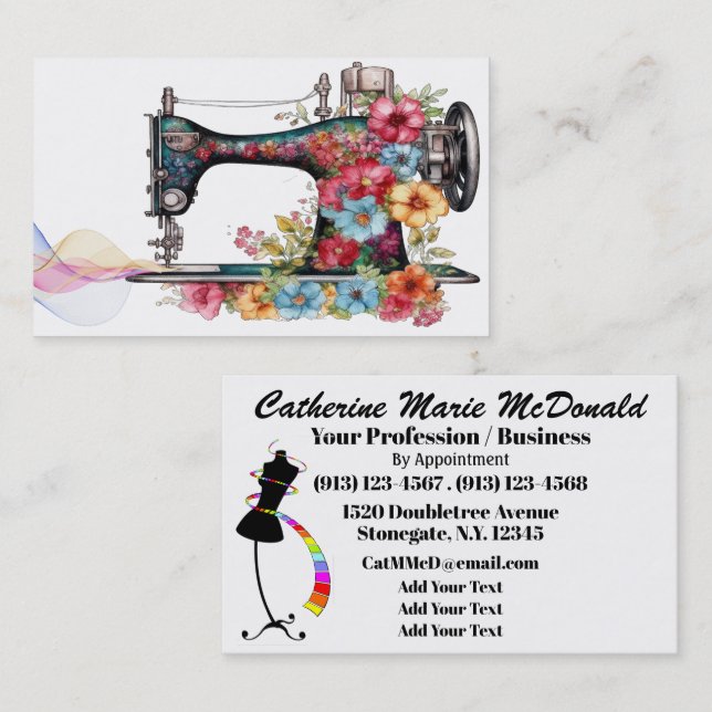 Tarjeta De Visita Coser / Moda / Seamstress Tamaño 1 (Anverso / Reverso)
